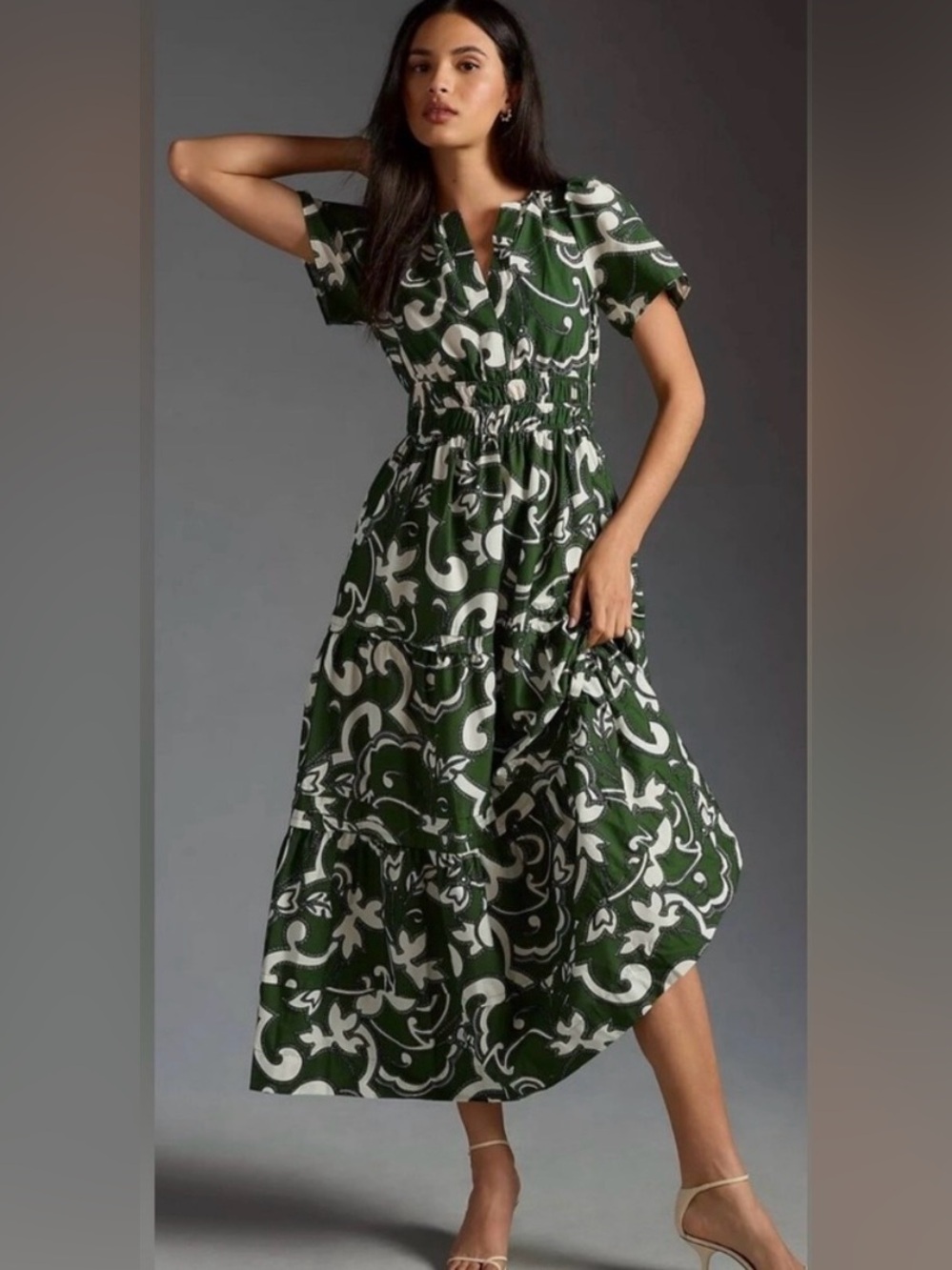 By Anthropologie The Somerset Maxi Dress Green Floral Size Small